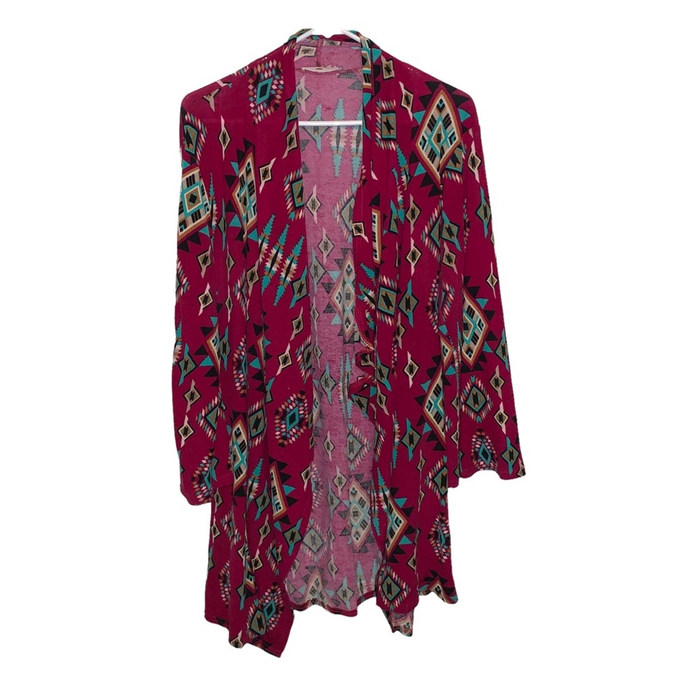 Sugar Lips Sugarlips Aztec Print Open Cardigan Maroon Teal Black Tan Size Small